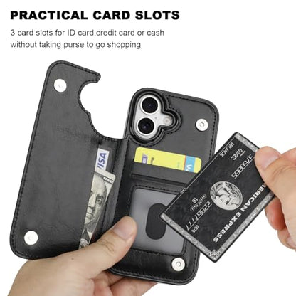 ONETOP for iPhone 17 Wallet Case with Credit Card Holder,Black | Kickstand,ID/Cash Holder,Case Wallet with Card Slots,Double Magnetic Clasp,Durable PU Leather Shockproof Cover for Women Men - color: Black