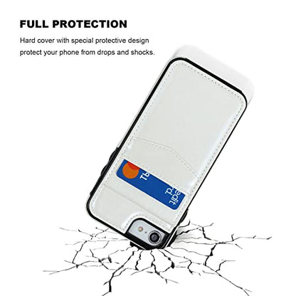 KIHUWEY for iPhone SE/8/7 Wallet Case Card Holder Kickstand, White - color: White