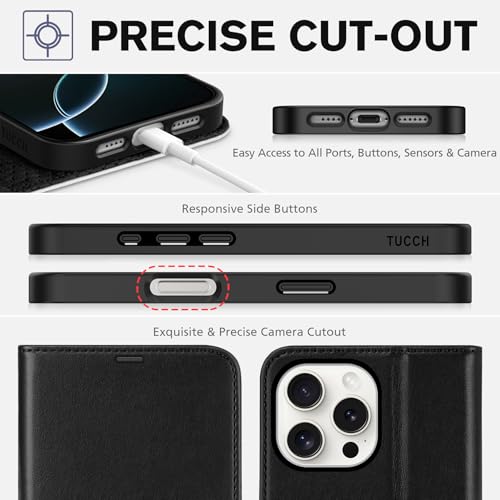TUCCH Wallet Case for iPhone 16 Pro Max 6.9", 4 Card Holders, Black & White | RFID Blocking, Viewing Stand, Shockproof TPU Shell, PU Leather, Magnetic Closure, Protective Folio Flip Cover - color: Black & White