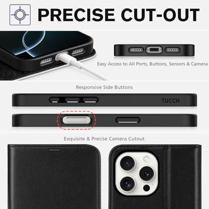 TUCCH Wallet Case for iPhone 16 Pro Max 6.9", 4 Card Holders, Black & White | RFID Blocking, Viewing Stand, Shockproof TPU Shell, PU Leather, Magnetic Closure, Protective Folio Flip Cover - color: Black & White
