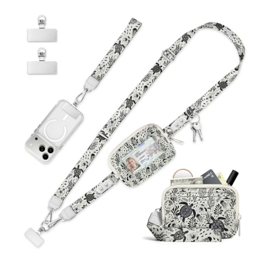 Clip and Go Strap for Phone with Wallet Crossbody Lanyard Turtles - color: Sea Turtle Flowers