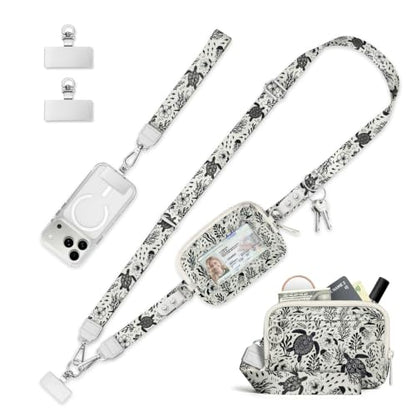 Clip and Go Strap for Phone with Wallet Crossbody Lanyard Turtles - color: Sea Turtle Flowers