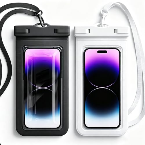 Waterproof Phone Pouch Case - [2 Pack][Easy Lock & Heavy Duty] IPX8 Water Proof Cell Phone for Beach, Swimming Equipment Bags for iPhone 17 16 15 14 13 12 Pro Max Plus, Galaxy S25, 4-7" Black, White