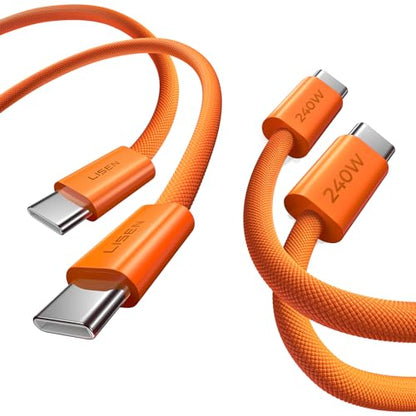 LISEN USB C to USB C Cable, 240W Fast Charging Cable (3.3FT+3.3FT) - color: Orange, size: 3.3FT+3.3FT