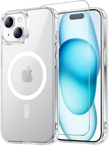for iPhone 15/14 Plus Case with Screen Protector Clear | Compatible with Magsafe, Anti-Yellowing, Military-Grade Protection, Shockproof Slim Magnetic Phone Case,6.7" - color: A-Clear, size: iPhone 15 plus/14 plus