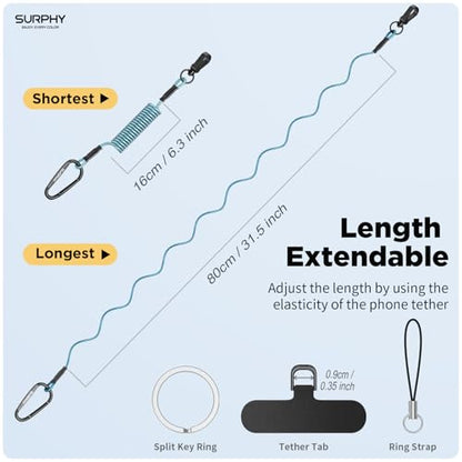 SURPHY Anti Theft Phone Strap, Phone Lanyard, Sturdy Steel Wire Keychain - color: P2- Light Blue & Black