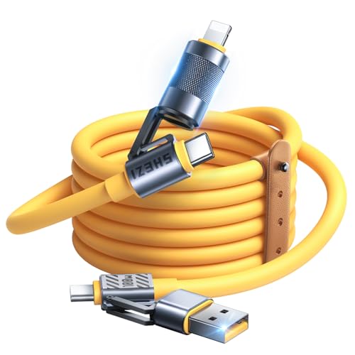 4 in 1 USB C Cable Lightning Cable,100W Fast Charging & Data Transfer - color: Yellow, style: 100W