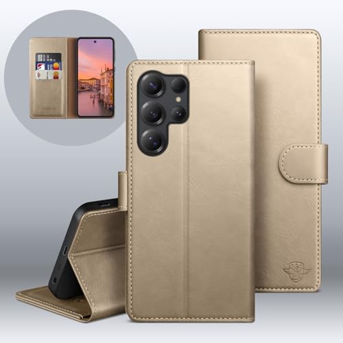 Wallet Case for Samsung Galaxy S25 Ultra, Golden | RFID-Blocking Card Holder, Kickstand, Magnetic Closure, PU Leather Folio Flip Cover, Protective Women Men Cases - color: Golden, size: Samsung Galaxy S25 Ultra