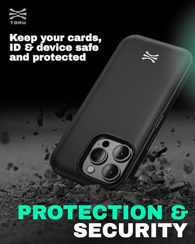 TORU CX Hybrid for iPhone 15 Pro Max Wallet Case | Dual Layer Slim Protective Hard Cover with Hidden 2-Credit Card Slot Holder - Ocean Waves Pattern