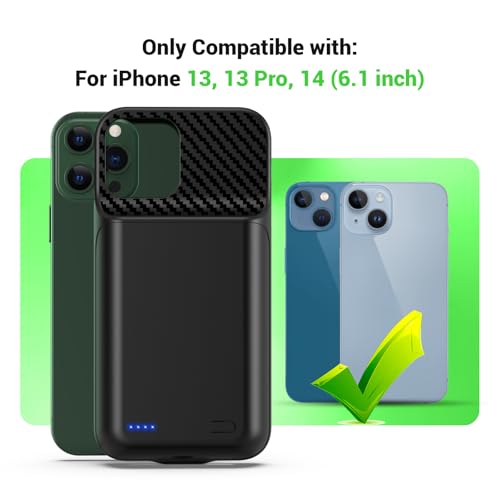 13800mAh High Capacity Battery Case for iPhone 14, for iPhone 13, 13 Pro (6.1 inch), 2026 Upgraded Battery Pack Rechargeable Charger External Charging Case w/Tempered Glass Screen Protector Black - size: iPhone 14，13,13 Pro