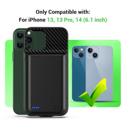 13800mAh High Capacity Battery Case for iPhone 14, for iPhone 13, 13 Pro (6.1 inch), 2026 Upgraded Battery Pack Rechargeable Charger External Charging Case w/Tempered Glass Screen Protector Black - size: iPhone 14，13,13 Pro