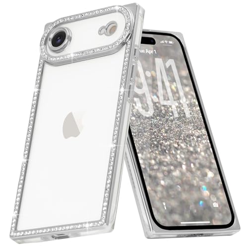 Clear Glitter Phone Case for iPhone Air Luxury Bling Diamond | Sparkly Rhinestones Soft TPU Plating Rectangle Edge Camera Protection Transparent Shockproof Cover for Women Girls, Silver - color: Silver, size: iPhone Air