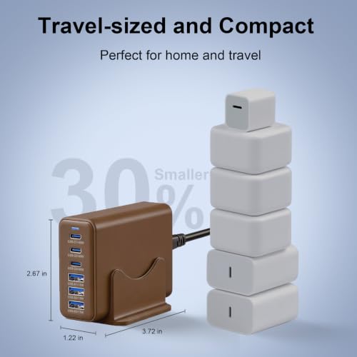 165W Charging Station, 6 Port Desktop Charger, 3 Ports 40W Brown - color: Brown