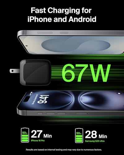 Belkin 67W Dual-Port GaN USB C Charger Block, Fast Charging - style: 67W Black