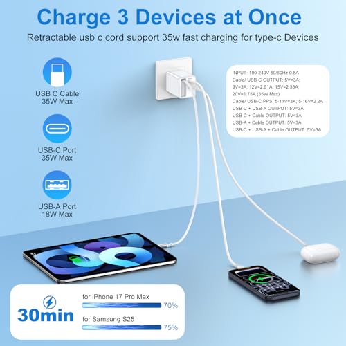 for Samsung S26 Ultra Retractable Charger Block for Samsung Galaxy A37 A57