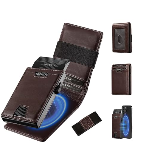 iwantit 3 in 1 Magsafe Wallet Men: Bifold Wallet + Magnetic Wallet for iPhone - Detachable Cash Strap, Smart Pop Up Card Holder, ID Window, Premium Leather (Vegetable-tanned Brown) - color: Vegetable-tanned Brown