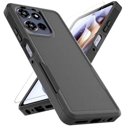 for Motorola Moto G Power 2026 / Moto G Power 2025 Case: Dual Layer Protective Heavy Duty Cell Phone Cover Shockproof Rugged with HD Screen Protector Military Protection Bumper Tough, Black - color: Black (PC) + Black (TPU)
