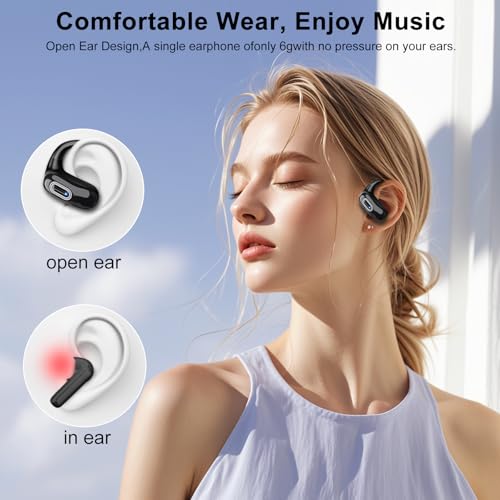 Qecnato Open Ear Headphones, Bluetooth 5.4 Earbuds, 50H, Air Conduction Ear Buds, HD Stereo Bass Over Ear Earphones with Earhooks, Ultra-Comfort Secure Fit, IPX7 Waterproof Headset for Working Sports