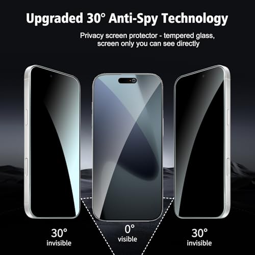 2+2 Pack for iPhone 17 Pro Max Privacy Screen Protector with Camera Lens Protector, Anti Spy Tempered Glass Protection Film with Easy Installation Frame, 9H Hardness, Scratch Resistant, Case Friendly - size: iP17 Pro Max Privacy