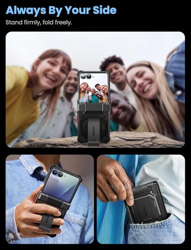 i-Blason for Samsung Galaxy Z Flip 7 Case with Stand & Belt-Clip, Black | Built-in Screen Protector, Hinge Protection, Belt-Clip, KickStand, Full-Body Protection, Military - color: Black