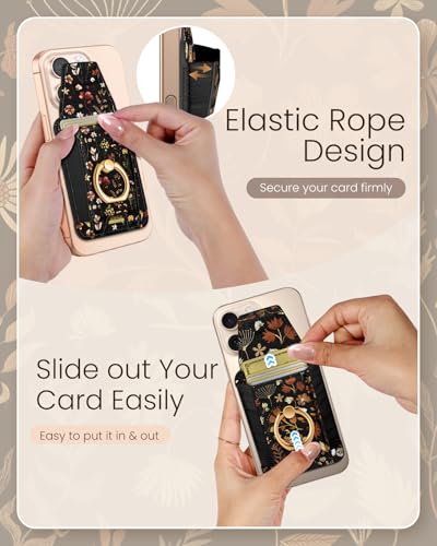 Shorogyt Compatible with Magsafe Wallet with Grip, Black Leaves - color: Black Leaves