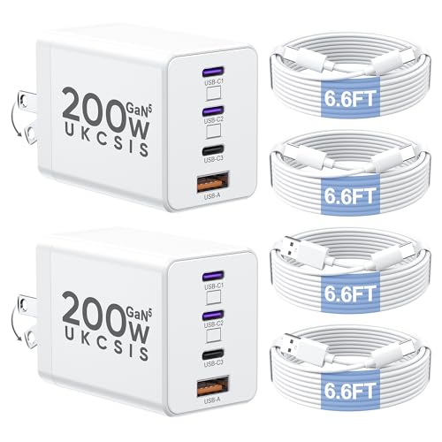 2 Pack 200W USB C Charger Block, Foldable GaN5 Super Fast Charger USB C - color: White, size: 2 Pack