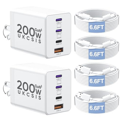 2 Pack 200W USB C Charger Block, Foldable GaN5 Super Fast Charger USB C - color: White, size: 2 Pack