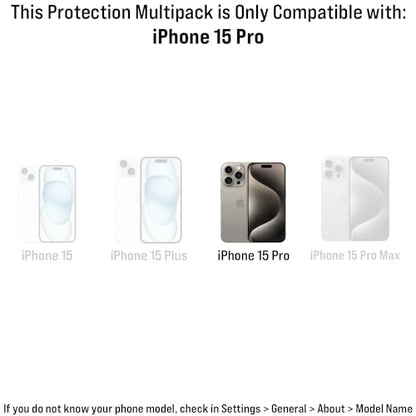 Scooch (5-in-1 Compatible with iPhone 15 Pro Screen Protector (3-Pack) with Camera Lens Protector (2-Pack) Premium 9H Tempered Glass, Anti-Scratch, Anti-Fingerprint, Impact Resistant - size: iPhone 15 Pro