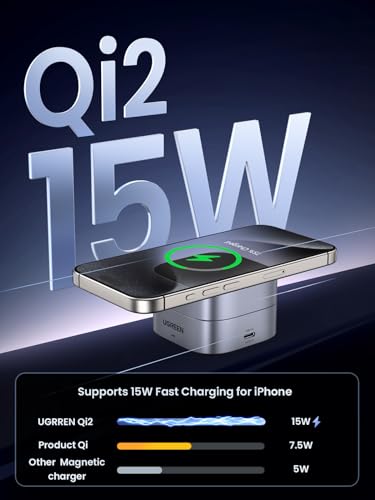 UGREEN MagFlow Qi2 15W 2-in-1 Foldable Wireless Charging Station