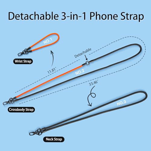 Cell Phone Lanyard, Crossbody Strap, Neck Holder & Wrist Lanyard 3-in-1 Anti-Theft Phone Strap, Detachable Universal Smartphone Straps with a Tap, Durable Hook-Orange Black - color: 3 in 1 Strap-orange Black