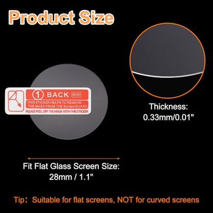 HARFINGTON 4pcs Watch Glass Screen Protector 28mm 9H Tempered Glass HD Clear Curved Edge Anti-Scratch Waterproof Round Smart Watch Dial Crystal Face Protective Film with Accessories - size: 28mm