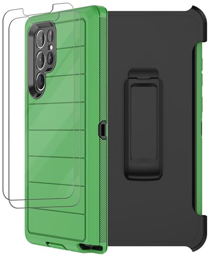 for Samsung Galaxy S22 Ultra Case with Belt Clip Holster, 2X Screen Protector, Military Grade Protection Heavy Duty Full Body Shockproof Rugged Protective Cover for Samsung S22 Ultra 5G (Green B) - color: Green B
