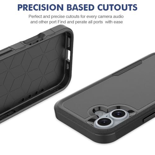Heavy‑Duty Rugged Anti‑Drop Shockproof Protective Phone Case for iPhone 16, Durable Protective Shell, Black - color: Black, size: iPhone 16