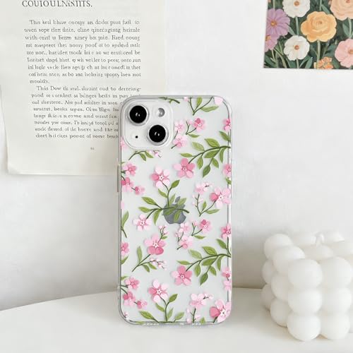 NITITOP Compatible with iPhone 15 Pro Case Clear Cute Flower - Pink | Branch, Floral, Precision camera cutouts, For girl woman, Slim fit, Soft TPU, Shockproof - color: Pink
