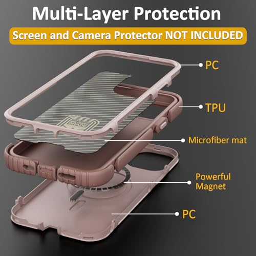 Follaroma for iPhone 13 Case, Heavy Duty Magnetic Cases, Light Brown,6.1" | Compatible with MagSafe, Heavy Duty Shock proof,Military-Grade Anti-Drop Protective,Dual Layer Magnetic Protection Phone Case - color: Brown Pink