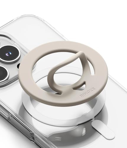 Ringke Dual Magnetic Silicone Ring [Compatible with MagSafe] Phone Grip, Dual-Sided Powerful Magnet, Lightweight (0.04 lb) & Super Slim (0.13 in) Soft Holder for iPhone, Galaxy, Pixel - Warm Gray - color: Warm Gray
