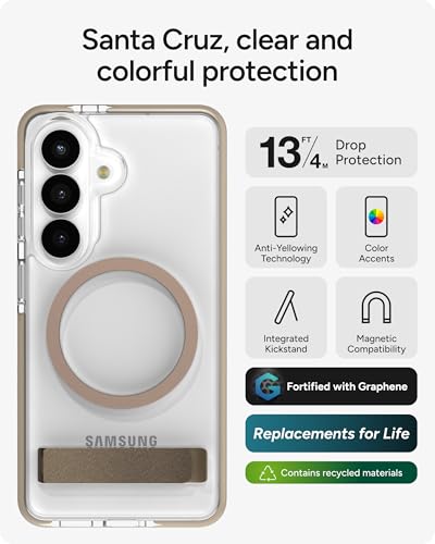 ZAGG Santa Cruz Snap Samsung Galaxy S26 Case with Kickstand - Titanium Gray, Magnetic Crystal Clear Protective Phone Cover, 13ft Drop Protection, Graphene Reinforced, Slim Case with Stand - color: Titanium Gray, size: Samsung Galaxy S26