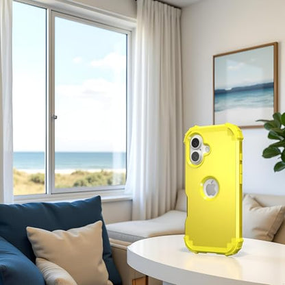 IDweel for iPhone 17 Case with Screen Protector, 3 in 1 Shockproof Slim Fit Hybrid Heavy Duty Hard PC Cover Soft Silicone Bumper Full Body Anti-Fingerprint Case, Yellow - color: Yellow