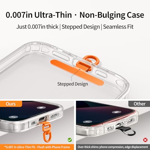 saxsion Phone Tether Tab & Lanyard Tab, 360° Swivel Clip - Ultra Thin Stainless Steel Universal Patch for All Phone Cases - color: Hermes Orange*2