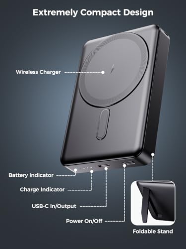 for Magsafe Portable Charger - 10000mah Wireless Magnetic Power Bank with Stand,PD 20W Fast Charging External Battery Pack Travel/Camping Essential Phone Charger for iphone 17/16/15/14/13/12 Series