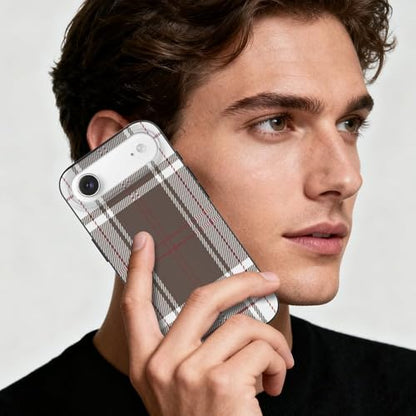 Red Gray White Tartan Plaid ScottishAnti-Yellowing Soft TPU Phone Case for iPhone 17, Shockproof and Scratch-Resistant Case - color: black-style-137