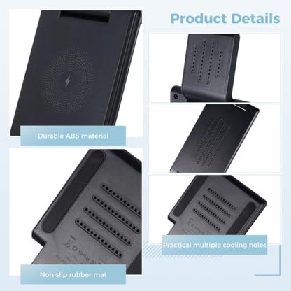 3 in 1 Charging Station for Phone Smartwatch and Earbuds, 15 W Fast Wireless Charger Stand, Foldable and Portable Dock for Multiple Devices, Compatible with Qi-Enabled Smartphones
