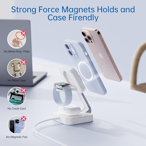 2026 Traveling Wireless Mag-Safe Fast Magnetic 3 in 1 Charging Station - color: White