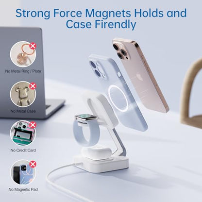 2026 Traveling Wireless Mag-Safe Fast Magnetic 3 in 1 Charging Station - color: White