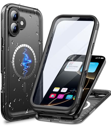 Cozycase for iPhone 16 Plus Waterproof Magnetic Case TOP Protective Black | Compatible with MagSafe Heavy Duty 360 Full Body Shockproof Dustproof with Screen Camera Protector Hard Front Back Cover - color: Frosted Black, size: For iPhone 16 Plus