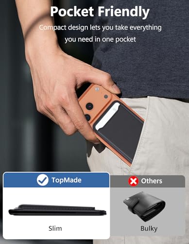 TopMade for MagSafe Wallet with Adjustable Stand, Magnetic Phone Card Holder for iPhone 17/16/15/14/13/12 Series, RFID Blocking Premium Leather, ID Window, Holds 5 Cards, Black - color: Black