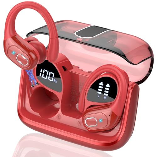 Wireless Earbuds 75H Bluetooth 5.4 Sport Headphones with Earhooks, Red - color: Red
