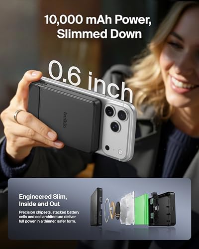 Belkin 10000mAh Qi2 25W Slim Portable Charger Power Bank with USB C Cable - color: Black