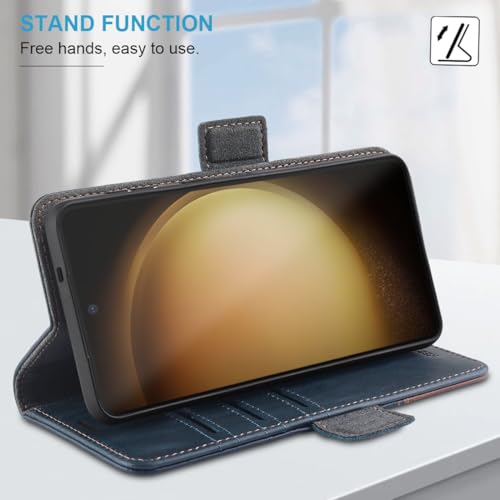 KEZiHOME Genuine Leather Wallet Case for Samsung Galaxy S25 Ultra | Navy Blue/Brown, RFID Blocking, S25 Ultra Wallet Case, Card Slot, Flip, Magnetic Stand Phone Cover Compatible with S25 Ultra - color: Navy Blue/Brown, size: Galaxy S25 Ultra Case