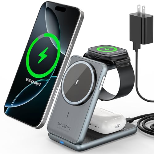 Wireless Charger Charging Station for iPhone: Xpencifan Travel 3-in-1 Charger Stand Multiple Devices for Apple Watch Ultra SE 9 8 7 6 5 4 3 2 - iPhone 16e 16 15 14 Pro Max 13 12 11 - AirPods Pro 4 3 2